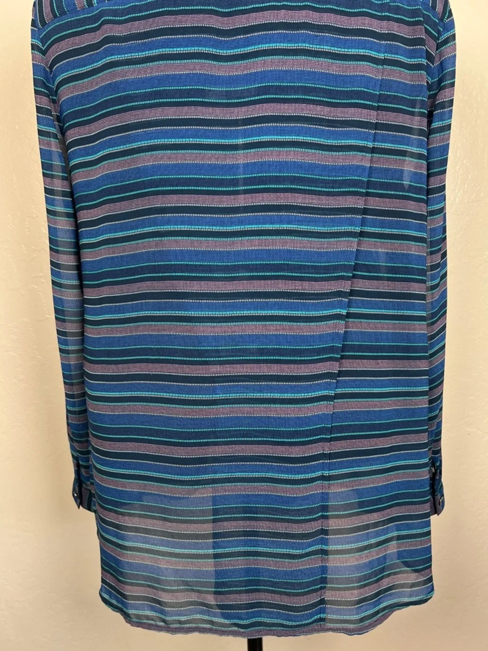 CABI Women’s Size XL Blue Striped Alex Semi-Sheer Long Sleeve Button Down Shirt